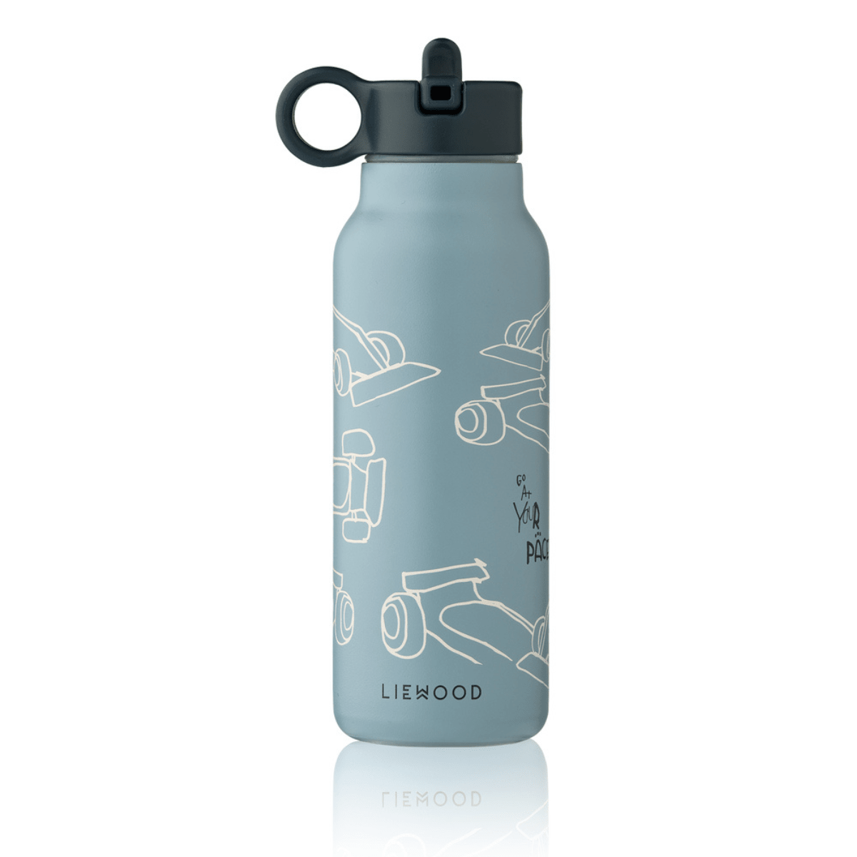 Liewood - Drikkeflaske Falk 350ml Race Cars Beach Blue - Guttelus.no