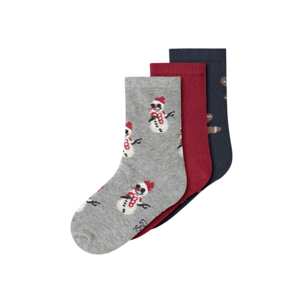 Name It - Julesokker 3-pk Richristmas Grey Melange/ Jester Red - Guttelus.no