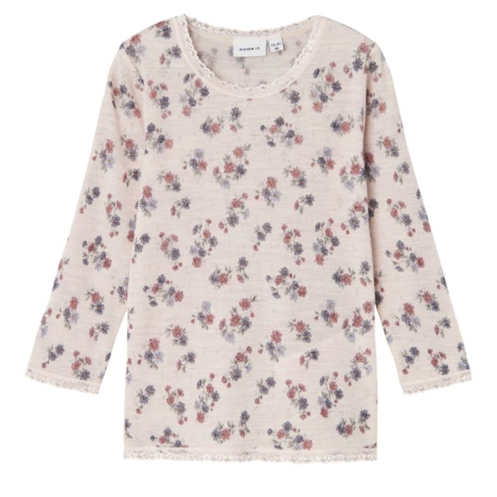 Name It - Trøye Ull Wang Blomster Lilac Ash - Guttelus.no