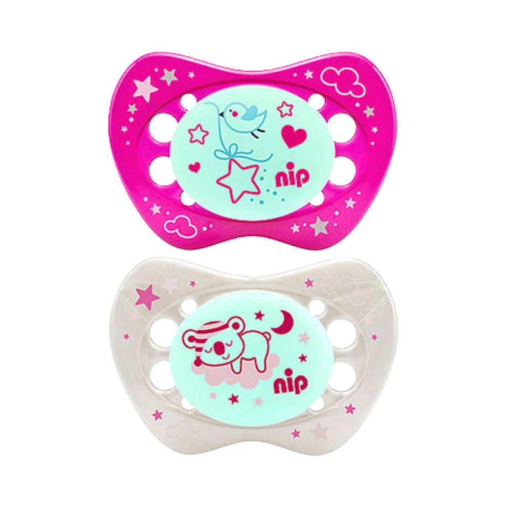 Nip- Smokker Selvlysende Night 2pk 0-6 mnd Rosa - Guttelus.no