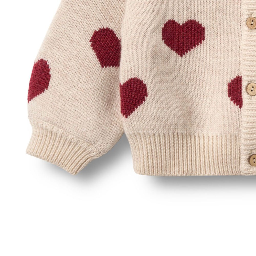 Wheat - Cardigan Mini Jacquard Knit Hearts Offwhite Melange - Guttelus.no