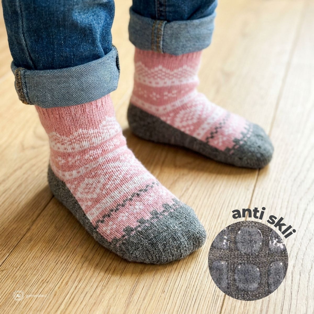 Marius Kids - Ullsokker Med Anti-Skli Lys Rosa - Guttelus