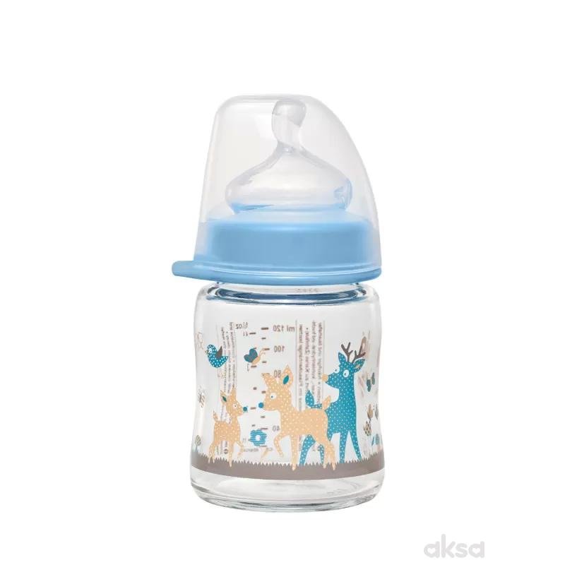 Nip- Tåteflaske Glass Bambi Blå 120ml - Guttelus.no