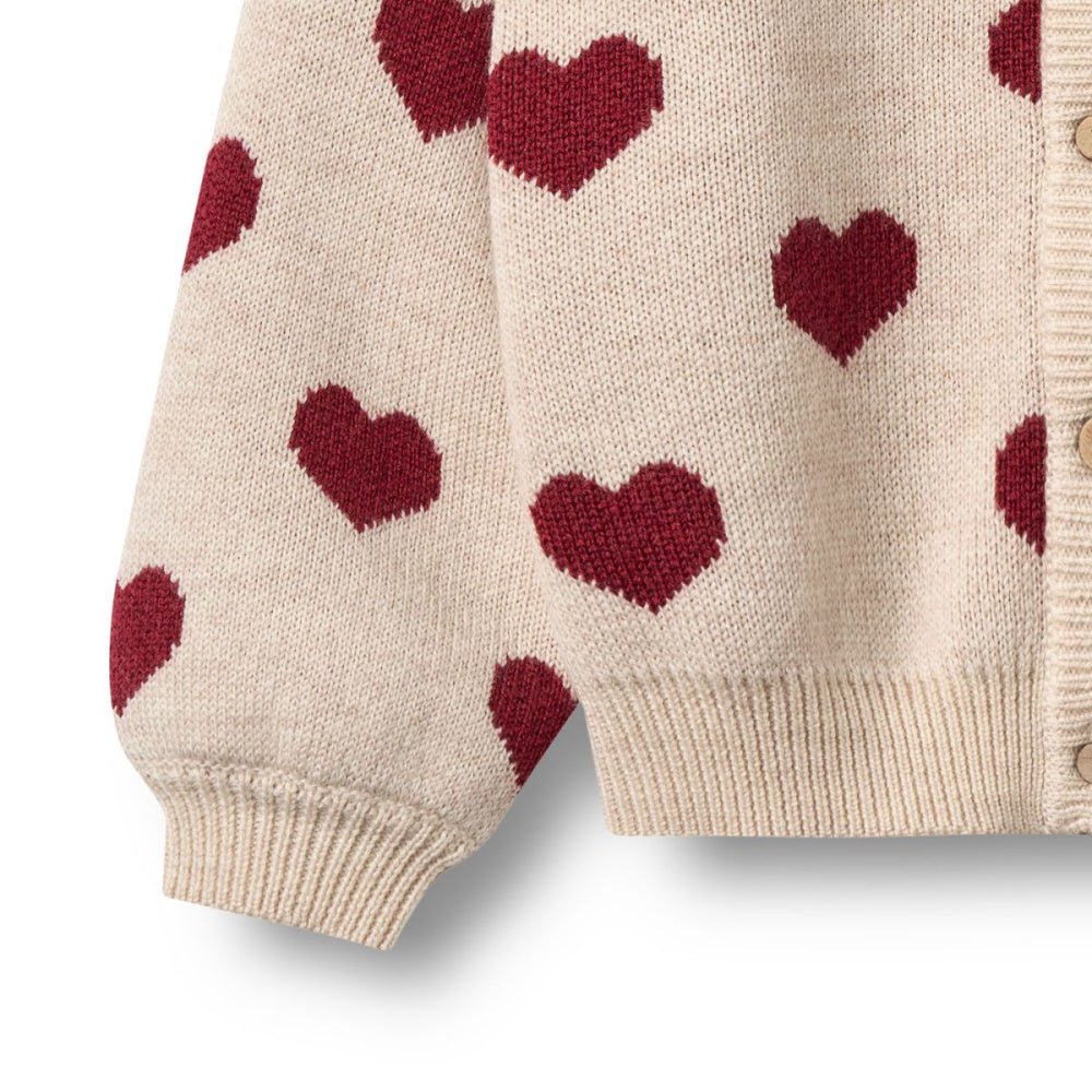 Wheat - Cardigan Jacquard Knit Hearts Offwhite Melange - Guttelus.no